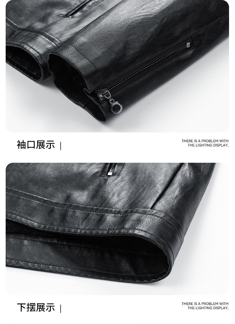 Men's Season Pu Motorcycle Leather Jacket Solid Color Lapels Jacket Coats Fashion Men's Top