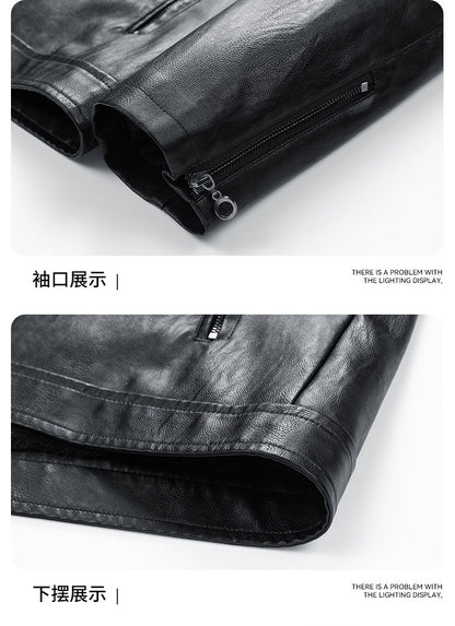 Men's Season Pu Motorcycle Leather Jacket Solid Color Lapels Jacket Coats Fashion Men's Top