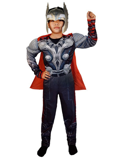 SuperHero Kids Thor Muscle Cosplay Costumes Clothes Led Harmmer Children Axe Halloween Christmas Gift