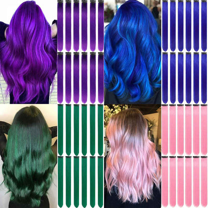 Clip in Hair Extensions Colored Party Highlights 22 inches 6pcs/pack Multi-colors Straight Hair Synthetic Hairpieces Royal Blue
