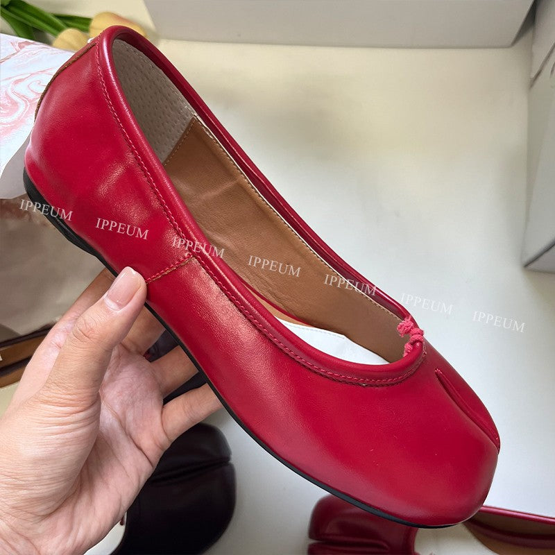 IPPEUM Tabis Shoes Black Ballets Flats Split Toe Women Mary Janes Plus Size 44 Dress Loafers Ballerina Zapato Mujer