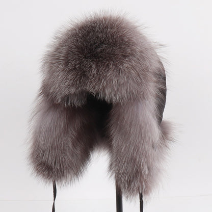 2025 Novo Chapéu Feminino Ushanka Russo de Pele de Raposa Natural Inverno Grosso Quente Orelhas Moda Chapéu Bomber Senhora Gorro Genuíno de Pele de Raposa Real