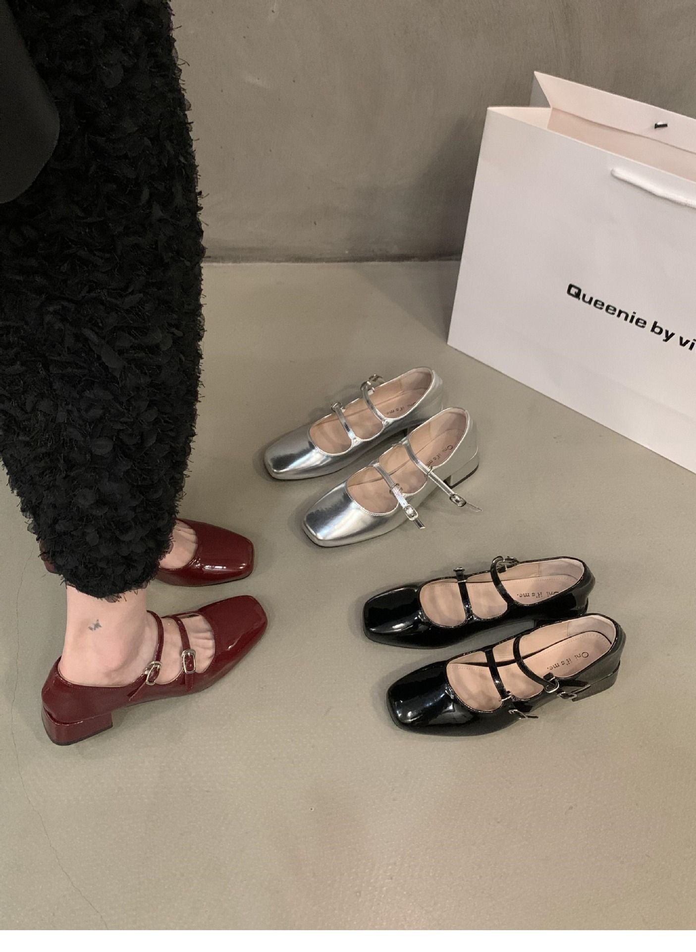Mary Jane Shoes for Women  Retro Medium Heel Women's Single Shoes Fashion Gloss Soft Comfort Ballet Shoes Zapatos De Mujer