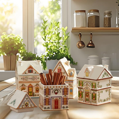 ?1PCS Holiday Village Spice House Set, Mini Christmas Gingerbread Houses Jars, Kitchen Countertop Festive Decor, New Year Gifts
