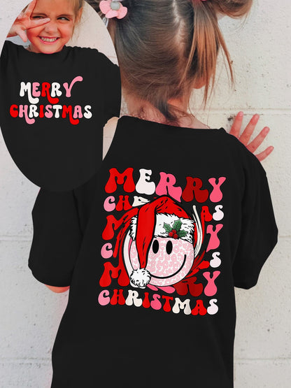 Camiseta Menina de Natal Feliz Natal Roupa Infantil de Férias Algodão Tee Top Roupa Festiva Infantil Roupa de Festa de Natal para Menina