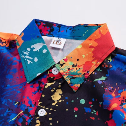 Y2K Men Oversize Street Fashion Summer Daily Shirt Hawaiian Splash-ink Print Casual Loose Short Sleeve Beach Shirts For Man Tops