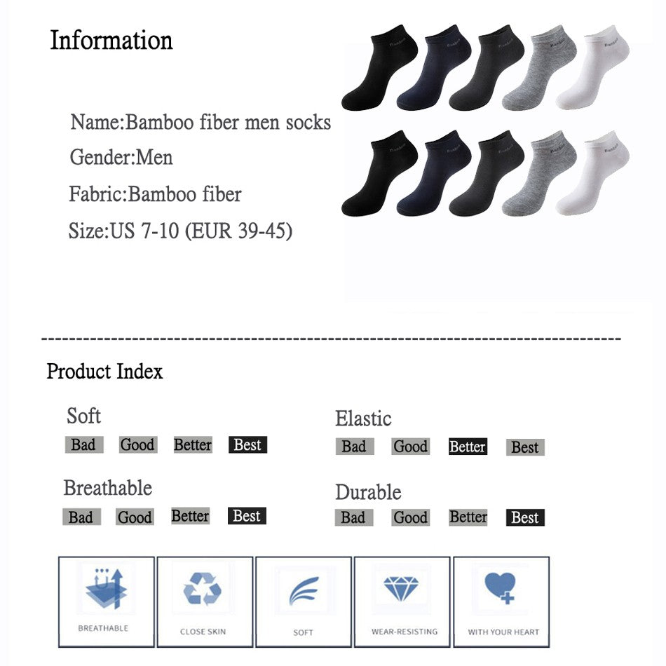 10 Pairs / Pack Men's Bamboo Fiber Socks Short High Quality New Casual Breatheable Anti-Bacterial Man Ankle Socks Men