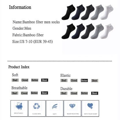 10 Pairs / Pack Men's Bamboo Fiber Socks Short High Quality New Casual Breatheable Anti-Bacterial Man Ankle Socks Men