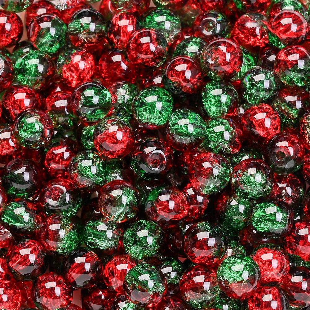100pcs 8mm Christmas Crystal Glass Crack Beads Red and Green Gradient Spacer Beads for DIY Bracelet Necklace Jewelry Making