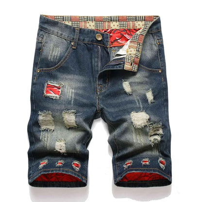 New Summer Vintage Washed Men Denim Shorts Casual Fashion Street Wear Ripped Hole Patches Distressed Male Straight Jeans Shorts