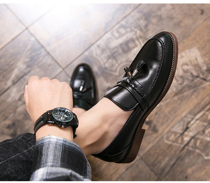 Formal Leather Shoes For Men Classic Men's Dress Shoes Tassel Social Leather Brouge Shoes Men Casual Business Leather Loafer Man
