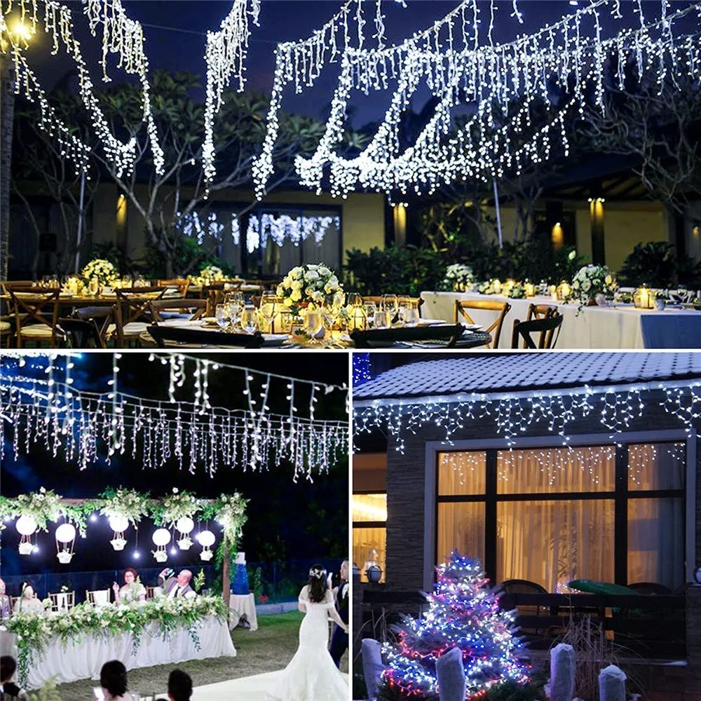 Solar Curtain Icicle Light 3.5M Eaves Decor Outdoor Fairy String Lights Wedding Party Christmas Stair Decor Garden Garlands