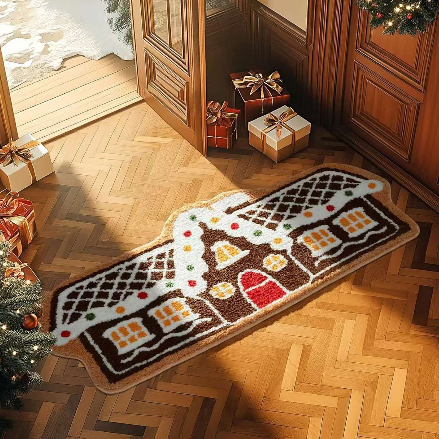 2025 Christmas Home Living Room Bathroom Imitation Cashmere Rug Christmas Festive Rug Absorbent Thick Christmas Bathroom Mat
