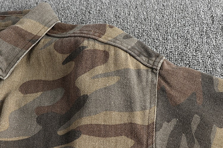 May Khaki wash vintage thick woven cotton cargo long sleeve shirt men's autumn and winter casual shirt coat