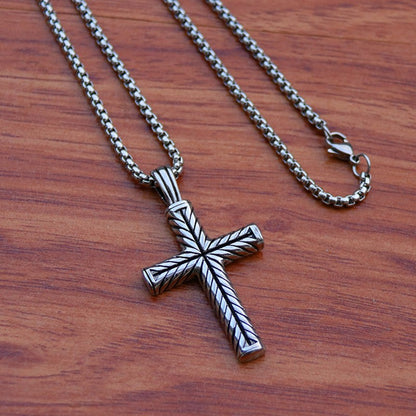 Colar com Pingente de Cruz com Padrão Retorcido Retrô Simples Corrente de Aço Inoxidável Cor Prata Joias Hip Hop Presentes Para Mulheres Homens
