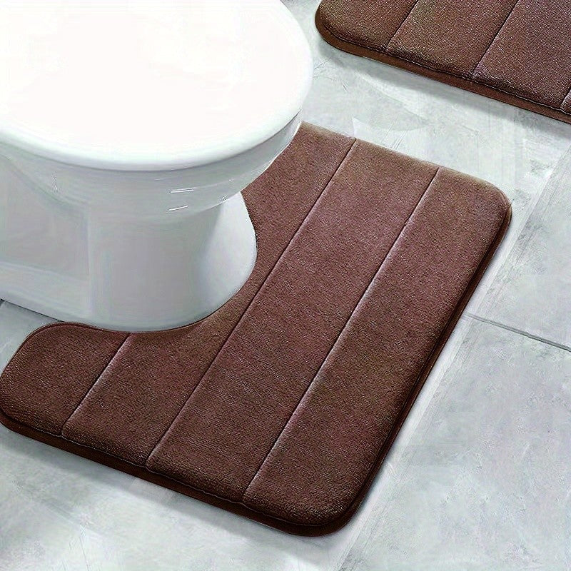 1 Tapete de chão em U para banheiro com listras de cor pura, tapete macio antiderrapante de secagem rápida, tapete absorvente para chuveiro de banheiro familiar