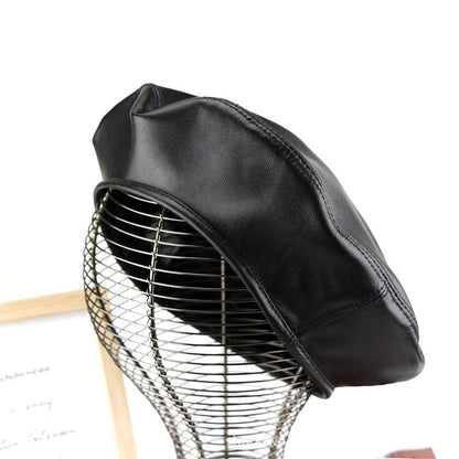 Autumn Winter Women's Genuine Sheep Leather Beret Vintage British Style Painter Hat Versatile Casual Real Leather Headwear