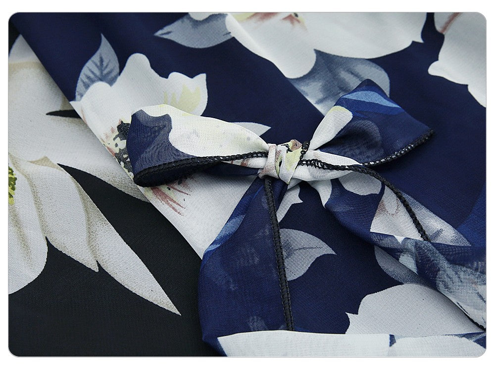 Plus Size Print Floral Skirt Women 2024 Summer Loose Elastic High Waist Chiffon Midi Skirts Lace Up Bow L-5XL Swing Jupe Femme