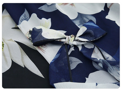 Plus Size Print Floral Skirt Women 2024 Summer Loose Elastic High Waist Chiffon Midi Skirts Lace Up Bow L-5XL Swing Jupe Femme