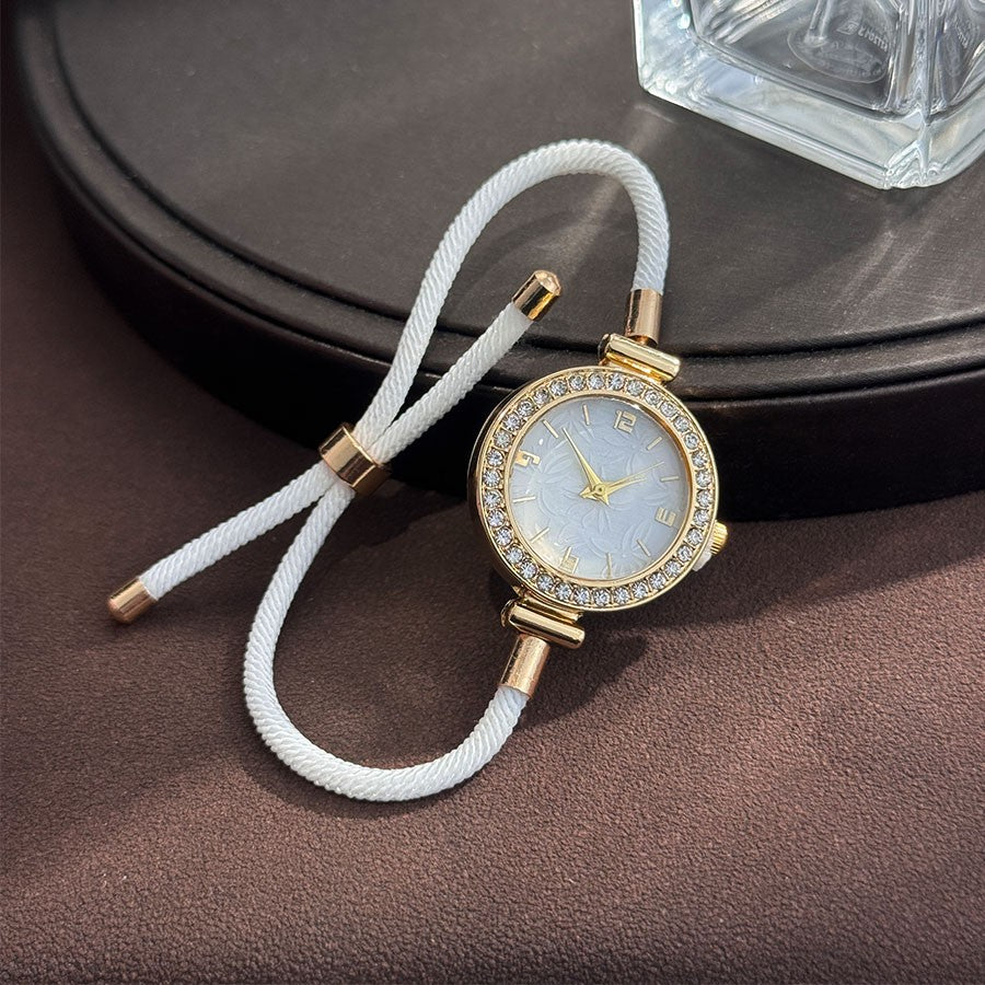 Ladies Colorful Nylon Pull-Style Bracelet Alloy Case Arabic Scale Printed Dial Christmas Quartz Watch Suitable for Holiday Gift