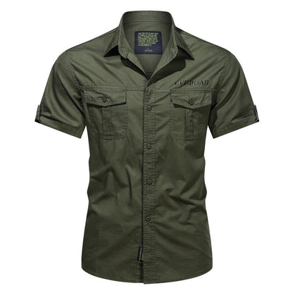 Summer military cargo shirt men's cotton wear-resistant loose short sleeved outdoor army tactical shirt multi pocket solid color