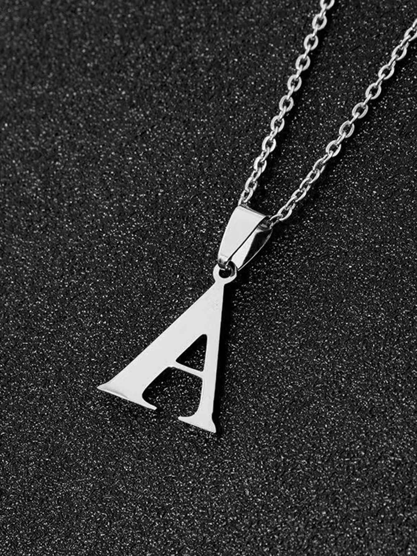 DGIDDK Aço Inoxidável Moda Simples A-Z Colar de Letra Pequena Pingente Inicial Corrente Fina Alfabeto Joia de Presente para Homens e Mulheres