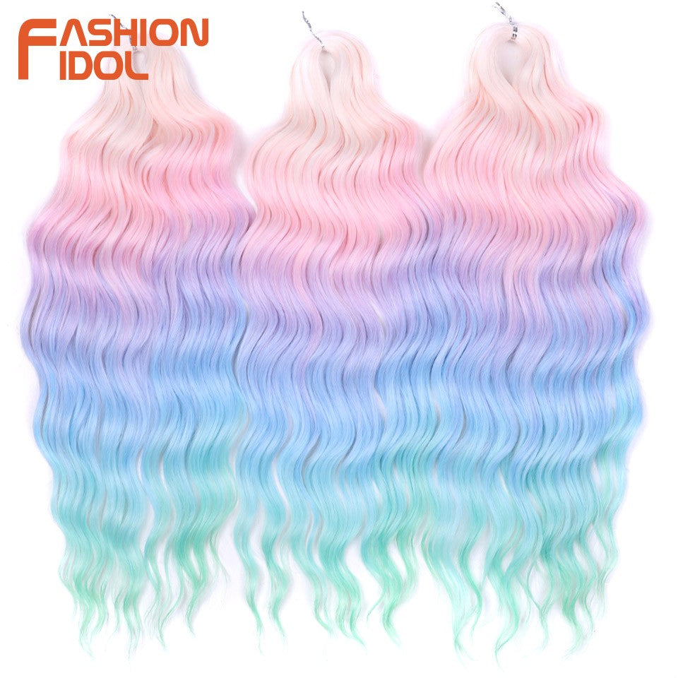FASHION IDOL Cabelo de Crochê Torção Laranja Extensões de Cabelo Trançado de Onda Profunda Sintética Cabelo Onda de Água 24 Polegadas Fibra Resistente ao Calor