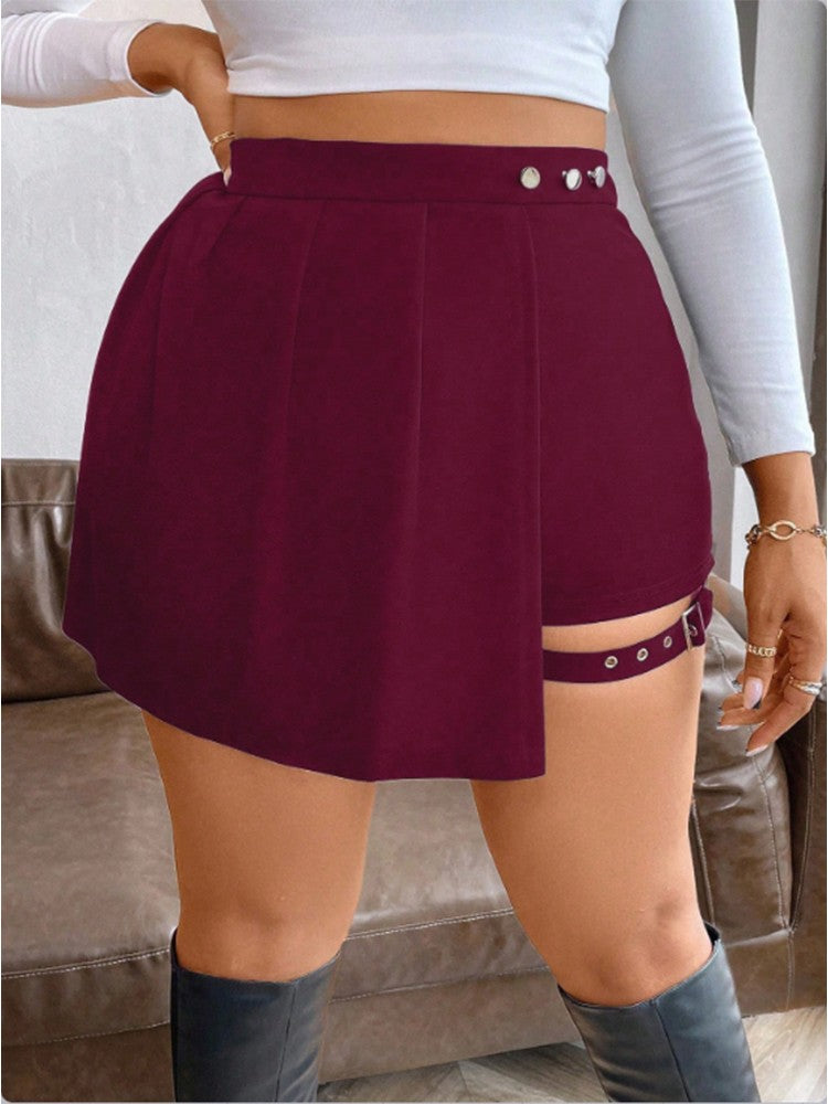 Plus Size Women's High Waist Pleated Button Skirt Asymmetric Skirt Shorts Bandage Spicy Style Best Choice in Summer
