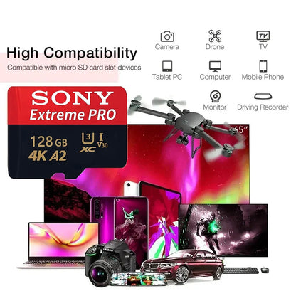 Cartão Micro Flash SD Sony 1TB Cartão de Memória SD Extremo 128GB Cartões Flash TF 512GB 256GB A2 U3 V30 SD Para Celular Xiaomi Computador
