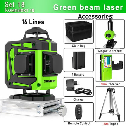 Nível a Laser Clubiona 16/12 Linhas linha verde Autonivelante 360 Horizontal e Vertical Nível a Laser de Feixe Verde Super Potente