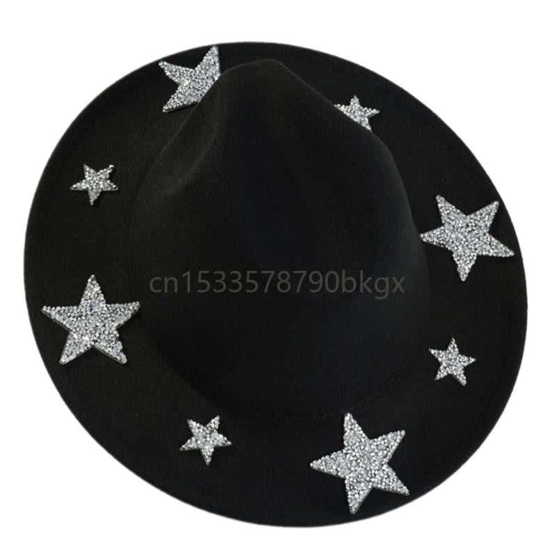 Elegant Western Hat Shimmering Rhinestones Star Sunproof Hat For Women Men Wear J78E