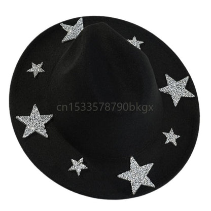 Elegant Western Hat Shimmering Rhinestones Star Sunproof Hat For Women Men Wear J78E