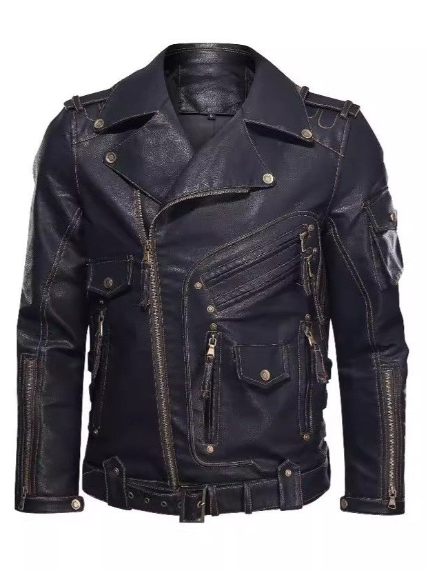 Winter Motorcycle PU Leather Jacket Fashion Cool Zipper Pockets Leather Coats Men Fashion Winter Clothing Mens Leather Jacket