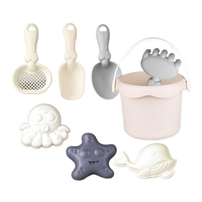 Beach Toy Set for Kids Plastic Sand Play Set with Bucket, Shovels, Molds Sea Creature Molds, Smooth Edges, Bright Colors