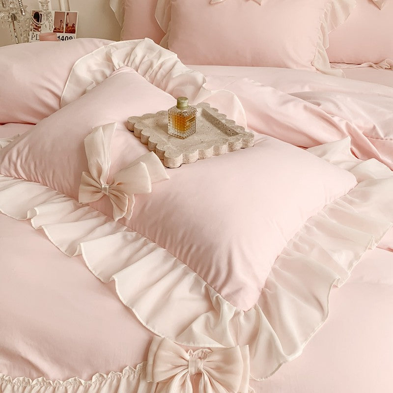 3pcs White Bedding set ruffles Duvet Cover Set (1*Duvet Cover + 2*Pillowcase, Without Core)for bedroom guest room