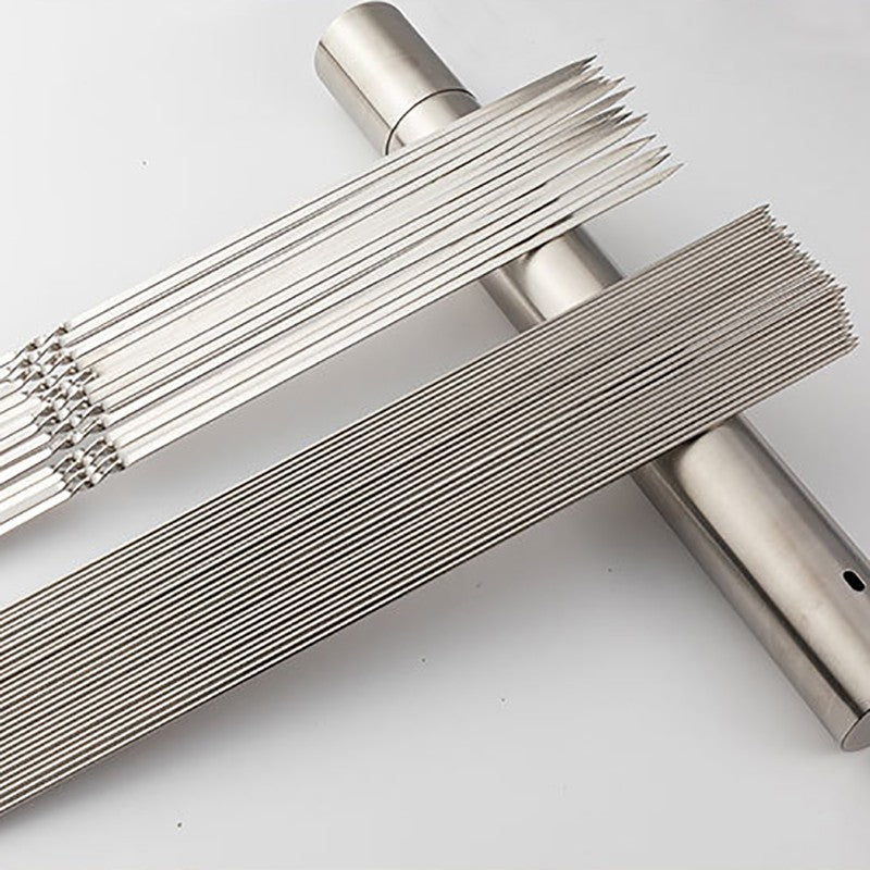 50Pcs Espeto de Churrasco de Aço Inoxidável Portátil Reutilizável com Tubo Espeto de Kebab de Ferro para Ferramentas de Acampamento e Piquenique ao Ar Livre