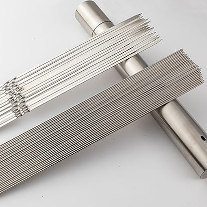 50Pcs Espeto de Churrasco de Aço Inoxidável Portátil Reutilizável com Tubo Espeto de Kebab de Ferro para Ferramentas de Acampamento e Piquenique ao Ar Livre