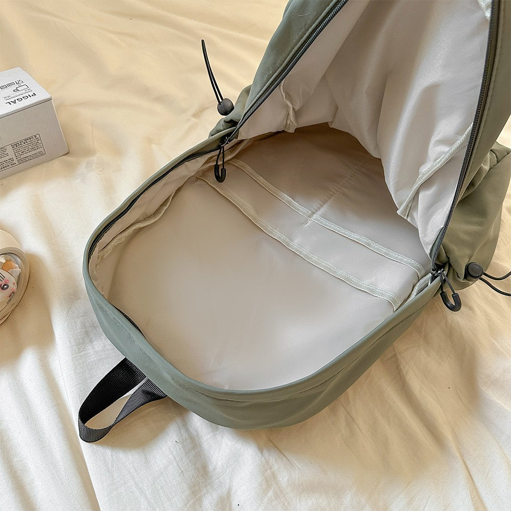 Korean Style Simple Solid Color Zipper Computer Backpack, School and Commuting Backpack