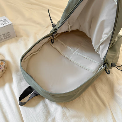 Korean Style Simple Solid Color Zipper Computer Backpack, School and Commuting Backpack