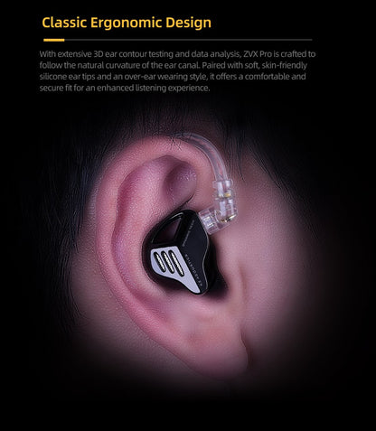 Fones de ouvido KZ ZVX Pro dinâmicos HIFI com graves, intra-auriculares, monitor de ouvido, fones de ouvido esportivos com cancelamento de ruído