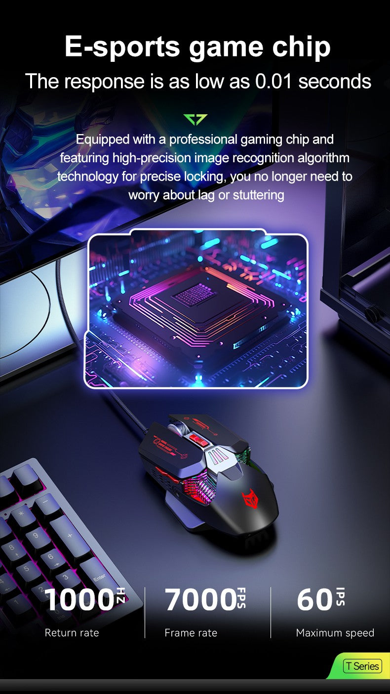 1K Hz Gaming Mouse Wired APAYADO T4 RGB Mouse with Ultra-light Cord 60IPS,12800DPI for Laptop/Computer