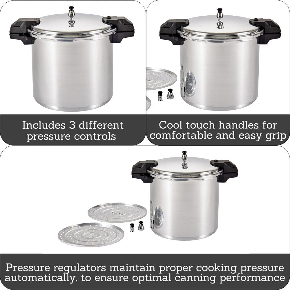 7114000221 92122A Panela de Pressão/Panela de Conserva de Alumínio Polido 5 / 10 / 15 PSI, 22 Litros, Prata