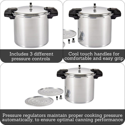 7114000221 92122A Panela de Pressão/Panela de Conserva de Alumínio Polido 5 / 10 / 15 PSI, 22 Litros, Prata
