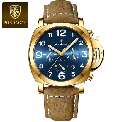 POEDAGAR Top Luxury Fashion Watch For Men Waterproof Luminous Chronograph Man Watch Leather Military Men's Quartz Watches Reloj