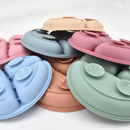 5P Baby Silicone Tableware Set Lid Divided Plate With Suction Bowls Straw Cup Wood Spoon Fork for Toddler Feeding Training Plate