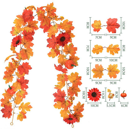 Halloween Artificial Vines Red Black Autumn Maple Leaves Fake Garland For Home Christmas Thanksgiving Party Fireplace Fall Decor