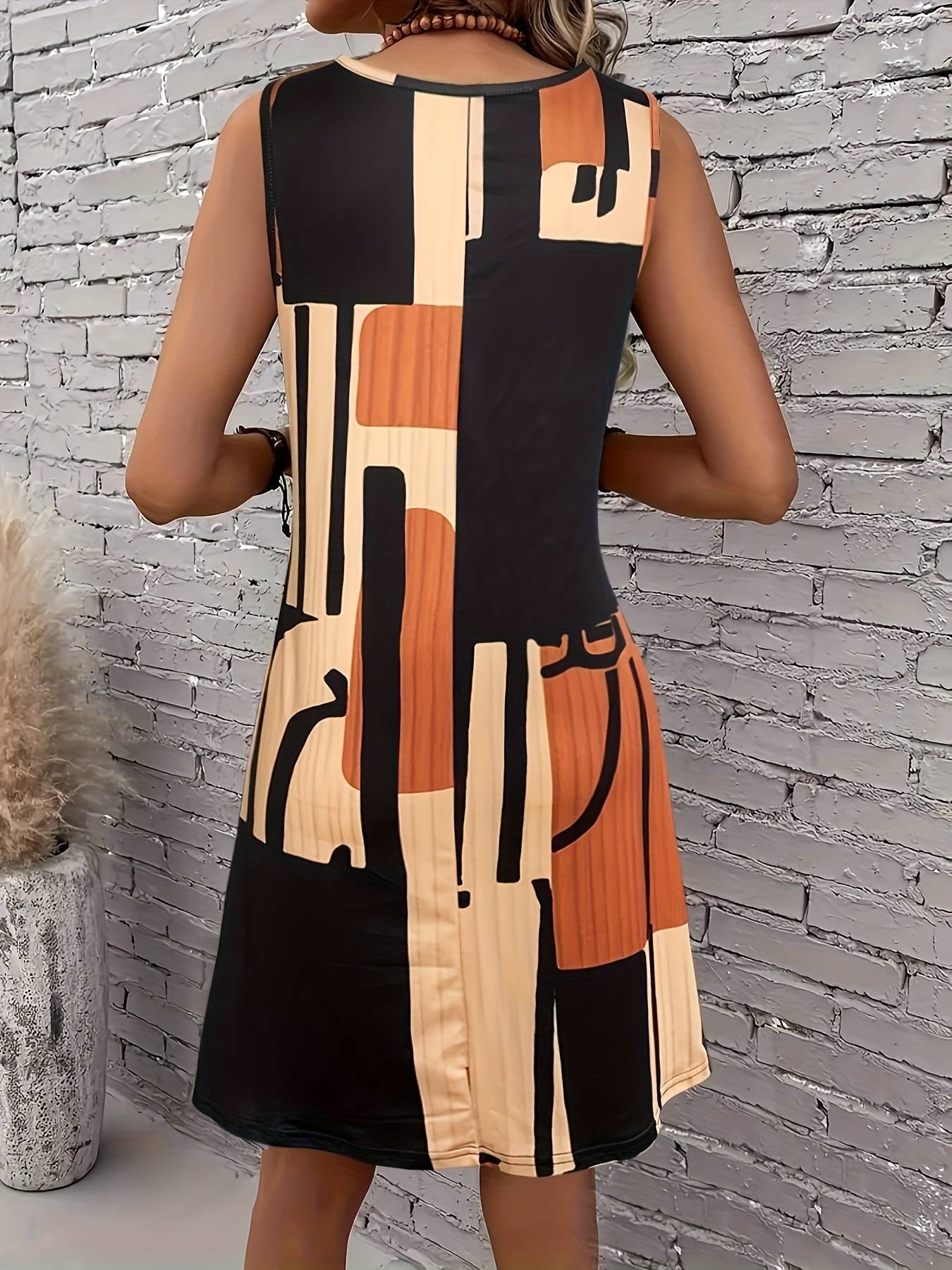 Spring&Summer Women's Geometric Pattern Sleeveless Dress For Summer Vacation,dre