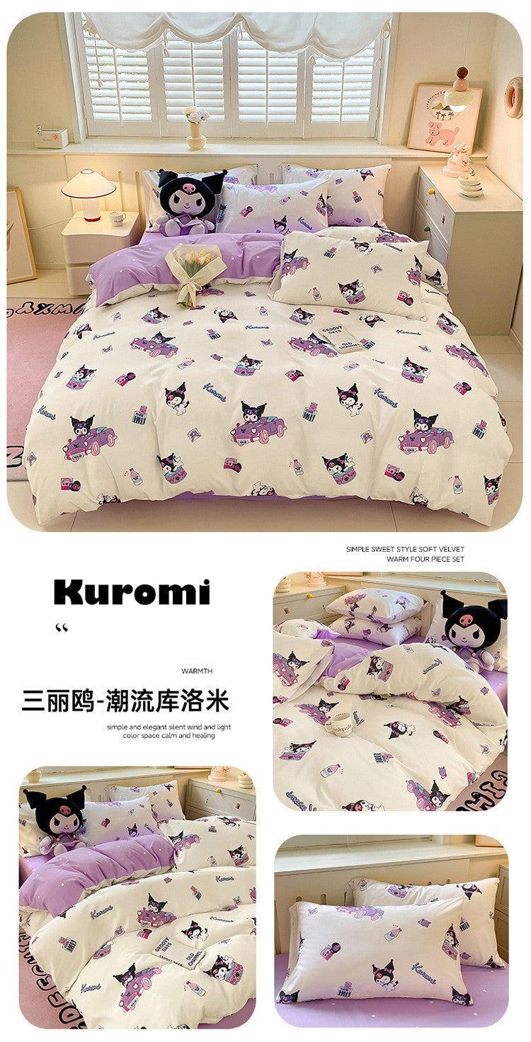 New Sanrio Hello Kitty Bedding Set Cotton Kuromi Melody Bedding Double Pillowcase Bed Linens Girl Dorm Bedclothes Home Textile