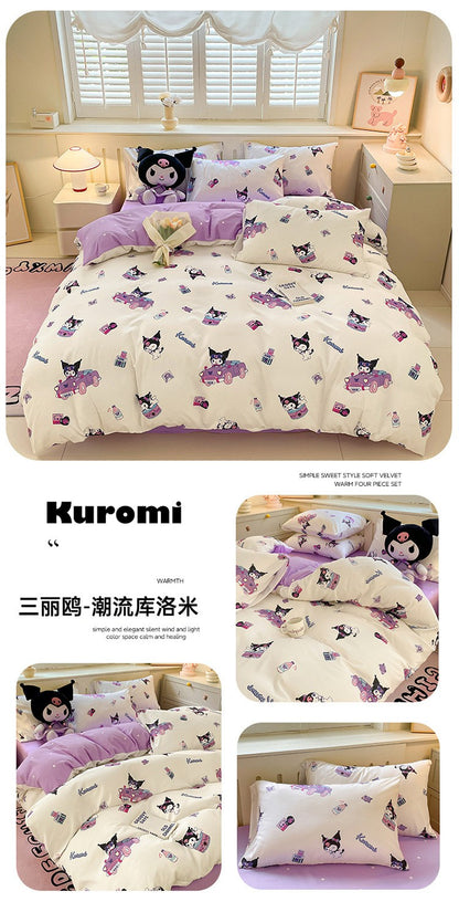 New Sanrio Hello Kitty Bedding Set Cotton Kuromi Melody Bedding Double Pillowcase Bed Linens Girl Dorm Bedclothes Home Textile
