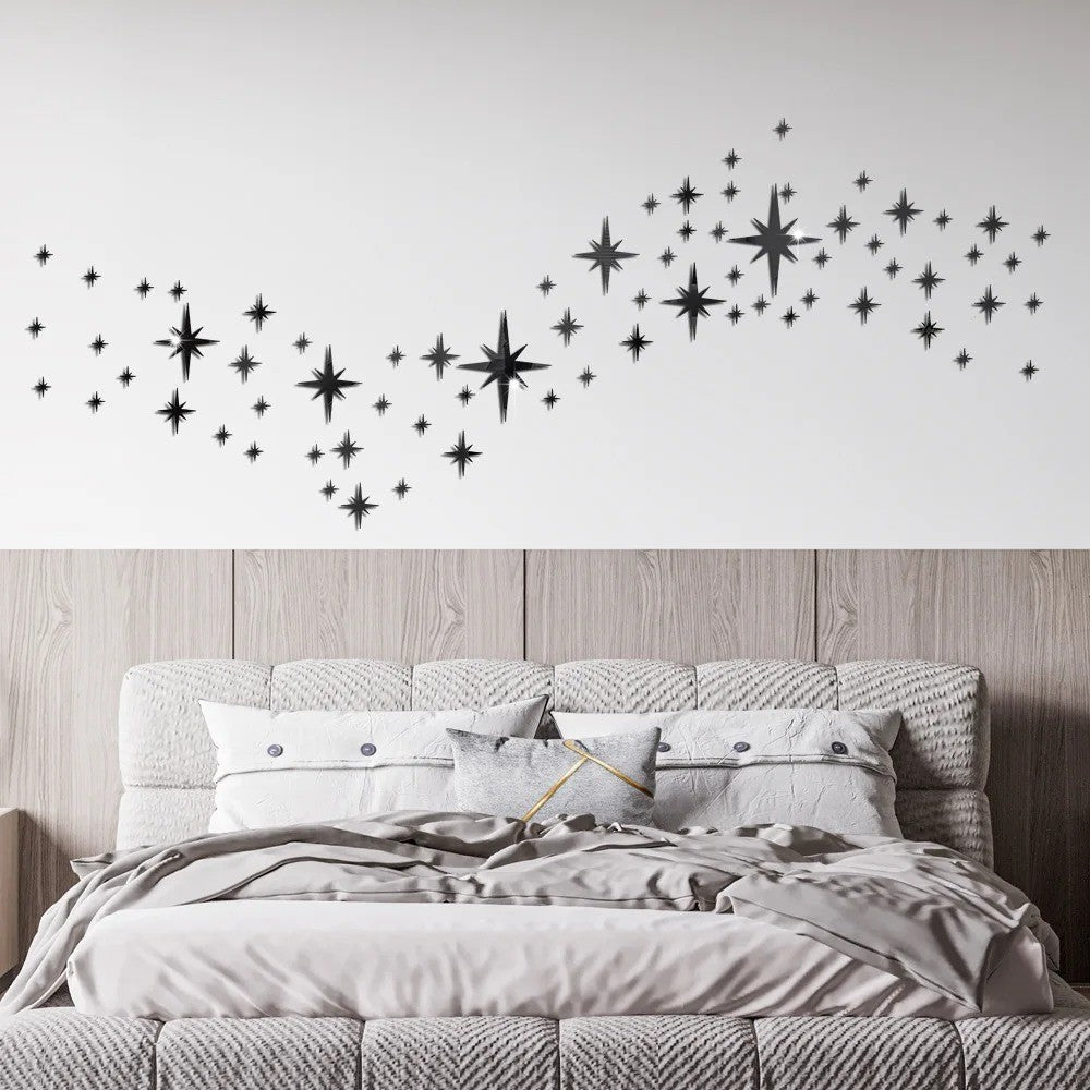 3D Star Mirror Wall Sticker Large Medium and Small Combination Acrylic Mirror Wall Sticker Home Living Room Wall Decorations